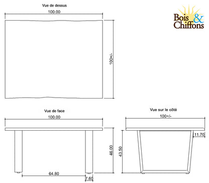 Mesa de centro quadrada 100 cm | Floresta de Acácia