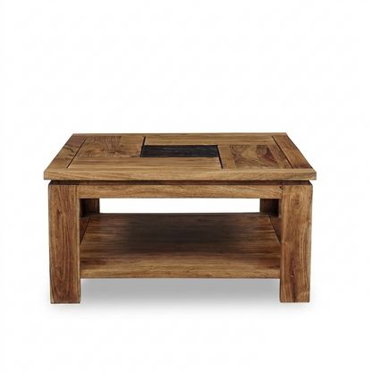 Mesa de centro quadrada em madeira esculpida em dois tons | Acácia Maia