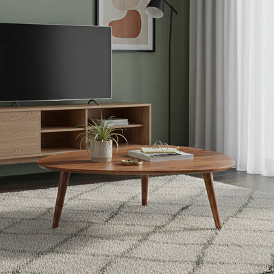 Table basse elliptique en manguier massif