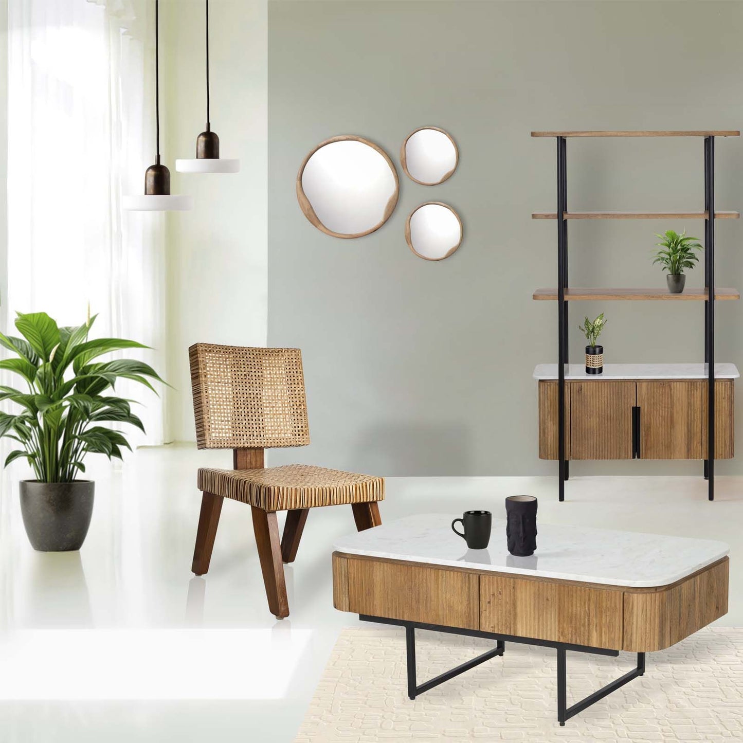 Mesa de centro com tampo de mármore branco | Kfir II Mango