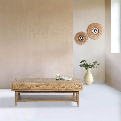 Mesa de centro rectangular con 2 cajones | Madera de mango Floria