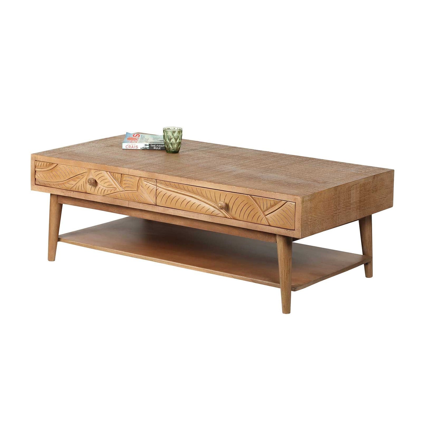 Mesa de centro rectangular con 2 cajones | Madera de mango Floria