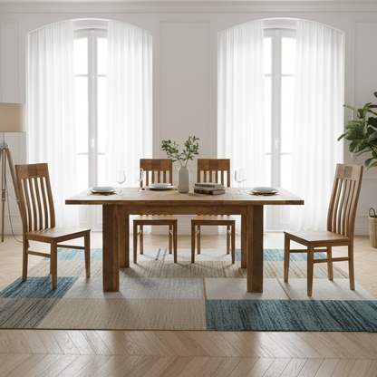 Mesa de comedor cuadrada extensible de madera acanalada | Acacia Verone