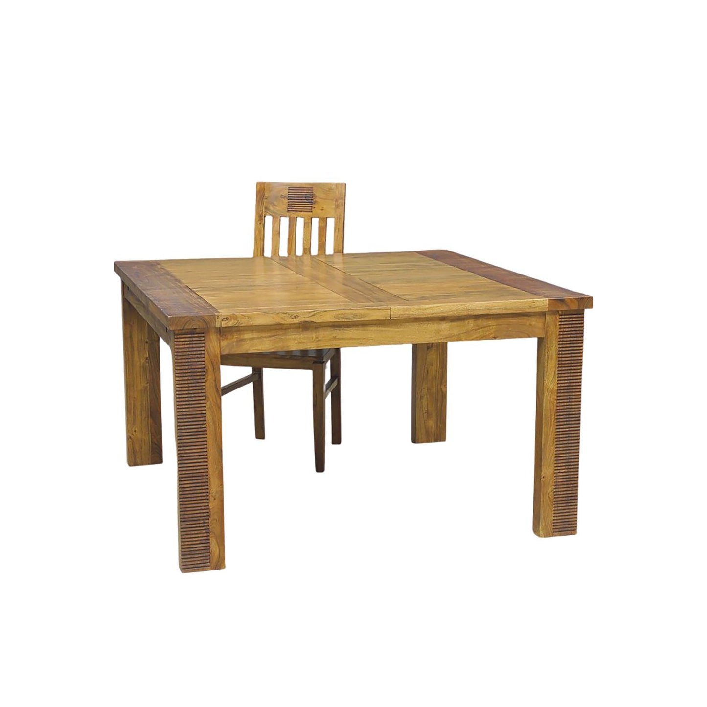 Mesa de comedor cuadrada extensible de madera acanalada | Acacia Verone