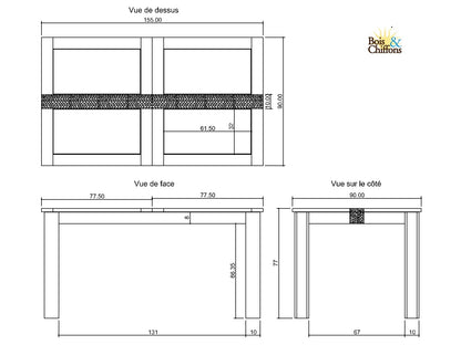 Table de repas rectangulaire 155 cm | Acacia Tatoo