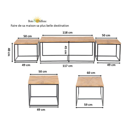 Mesas bajas rectangulares, juego de 3, madera de mango | Solaris II