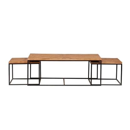 Mesas bajas rectangulares, juego de 3, madera de mango | Solaris II
