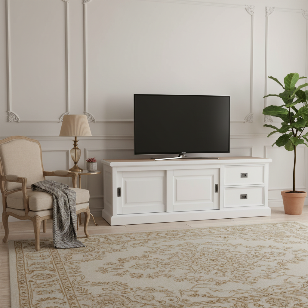 Meuble TV 2 portes 2 tiroirs | Pin Charme