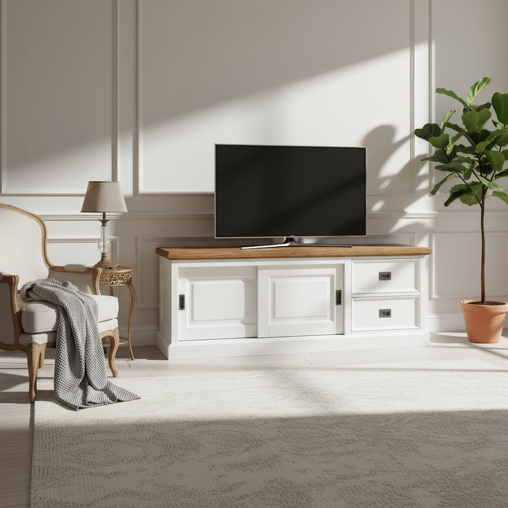 Meuble TV 2 portes 2 tiroirs "Chêne et Pin Charme"