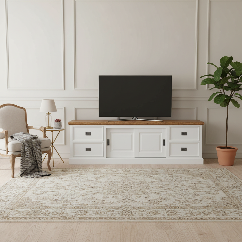 Meuble TV 2 portes 4 tiroirs "Chêne et Pin Charme"