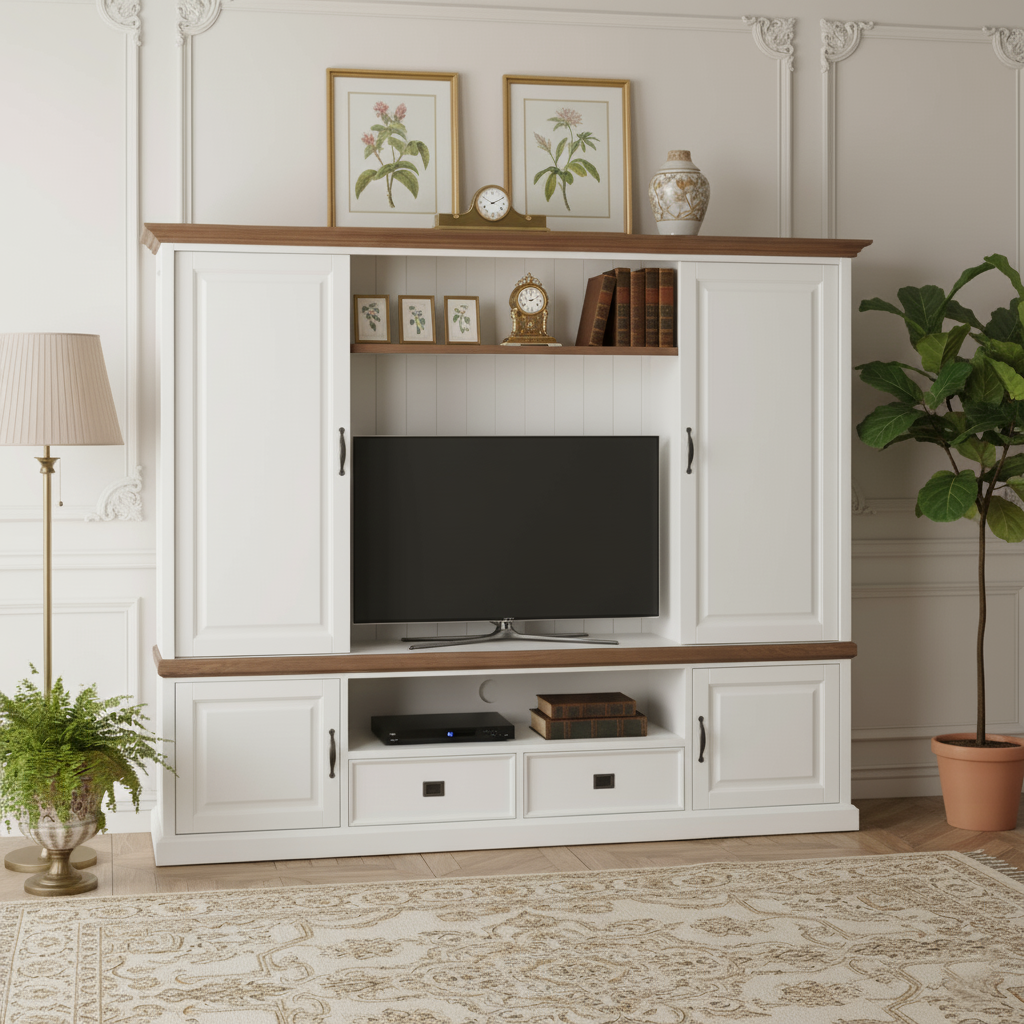 Meuble TV 2x2 portes 2 tiroirs "Chêne et Pin Charme"