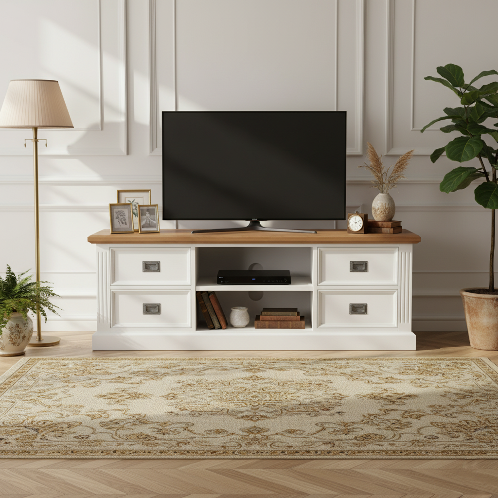 Meuble TV 4 tiroirs "Chêne et Pin Romance"