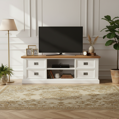 Meuble TV 4 tiroirs "Chêne et Pin Romance"