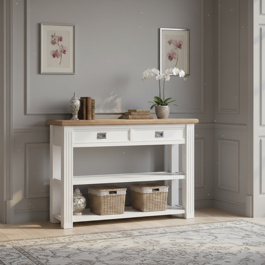 Console 2 tiroirs "Chêne et Pin Romance"
