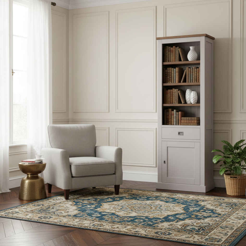 Bibliothèque 1 porte 1 tiroir - tourne à droite "Chêne et Pin Chic"