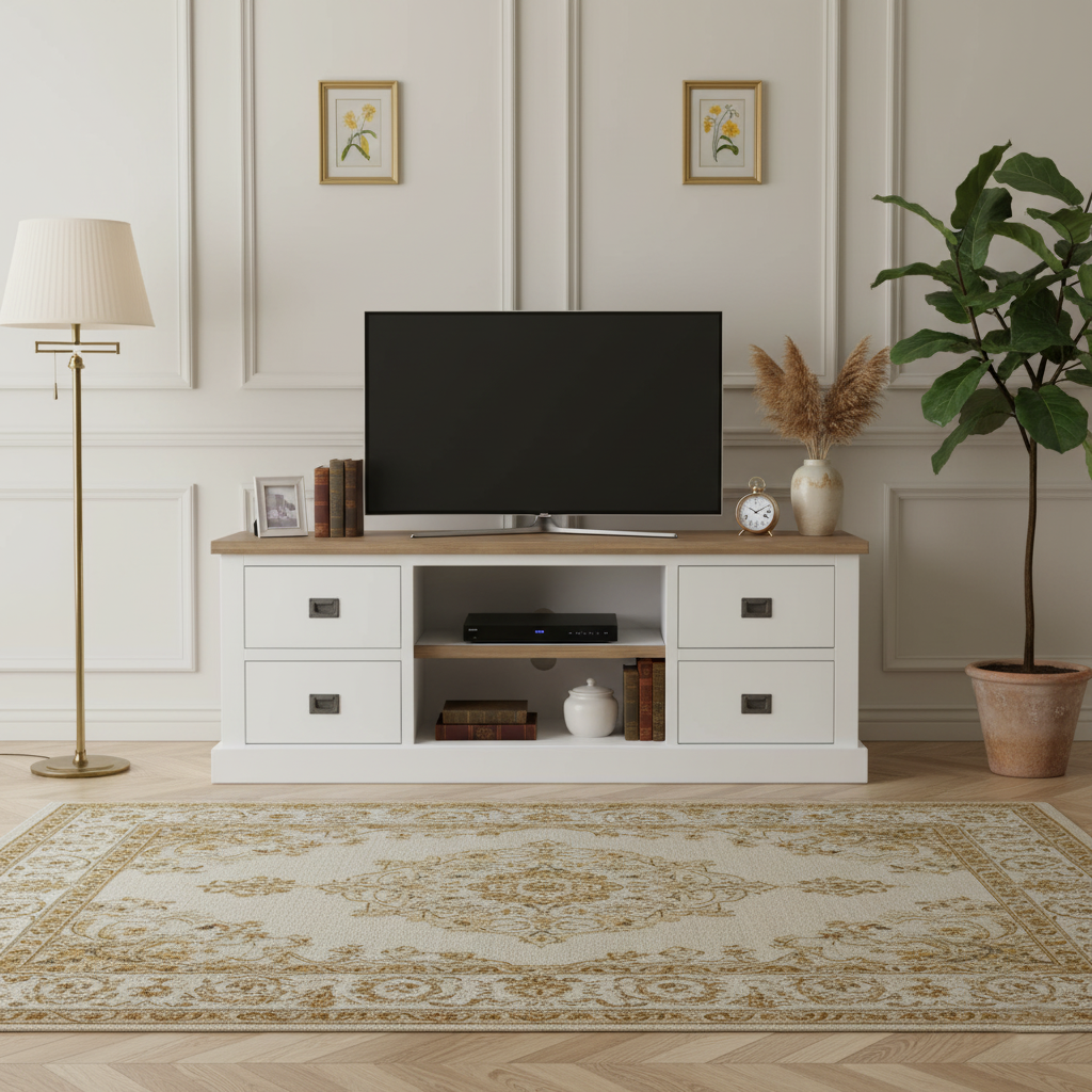 Móvel de TV com 4 gavetas "Carvalho e Pinho Chic"