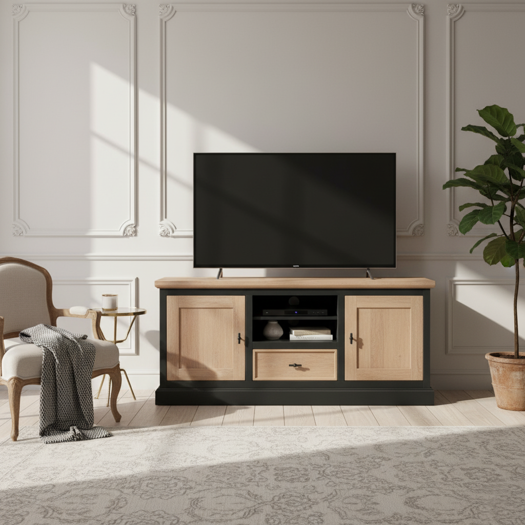 Meuble TV 2 portes 1 tiroir "Chêne Country"