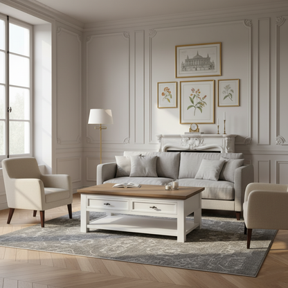 Table basse rectangulaire 2 tiroirs "Chêne et Pin tradition"