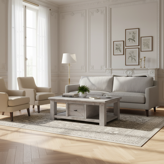 Table basse rectangulaire tiroirs "Pin Provence"