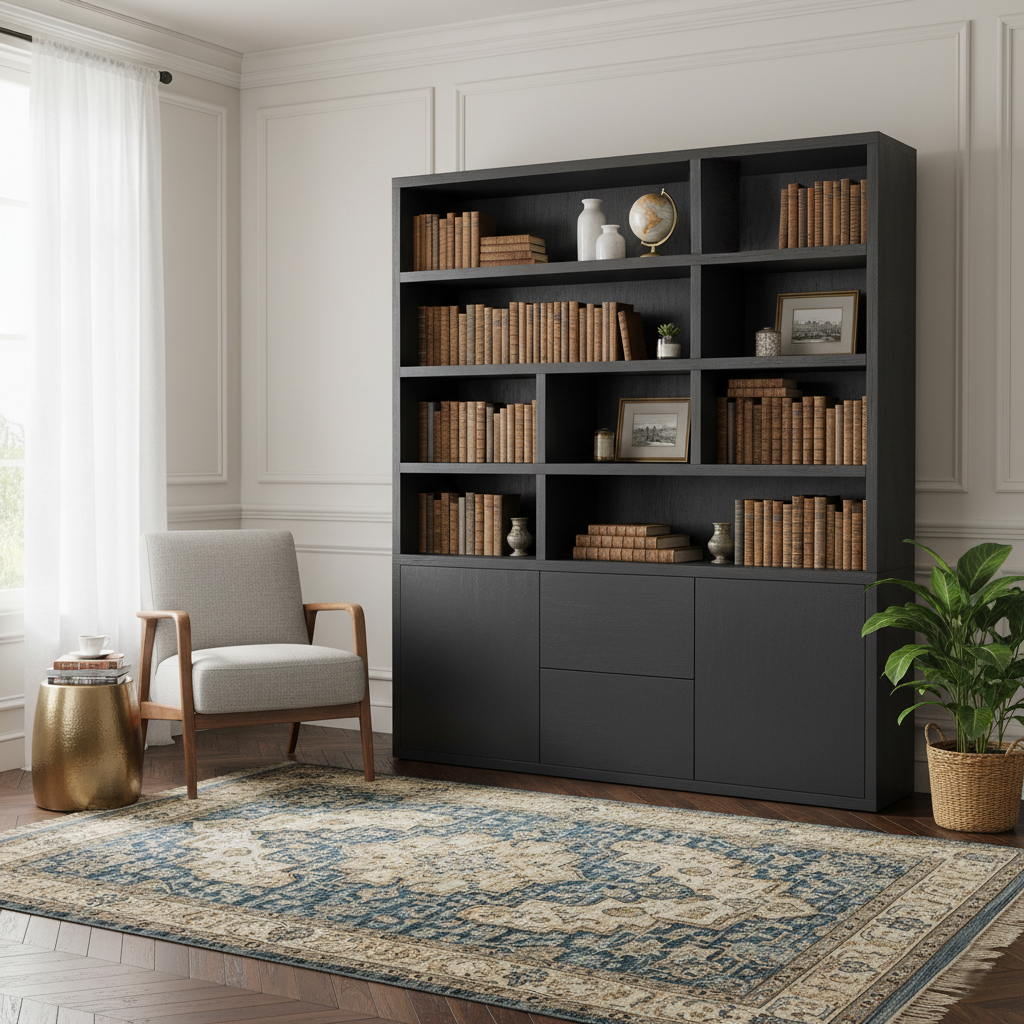 Bibliothèque 2 portes 2 tiroirs "Chêne Moderne"