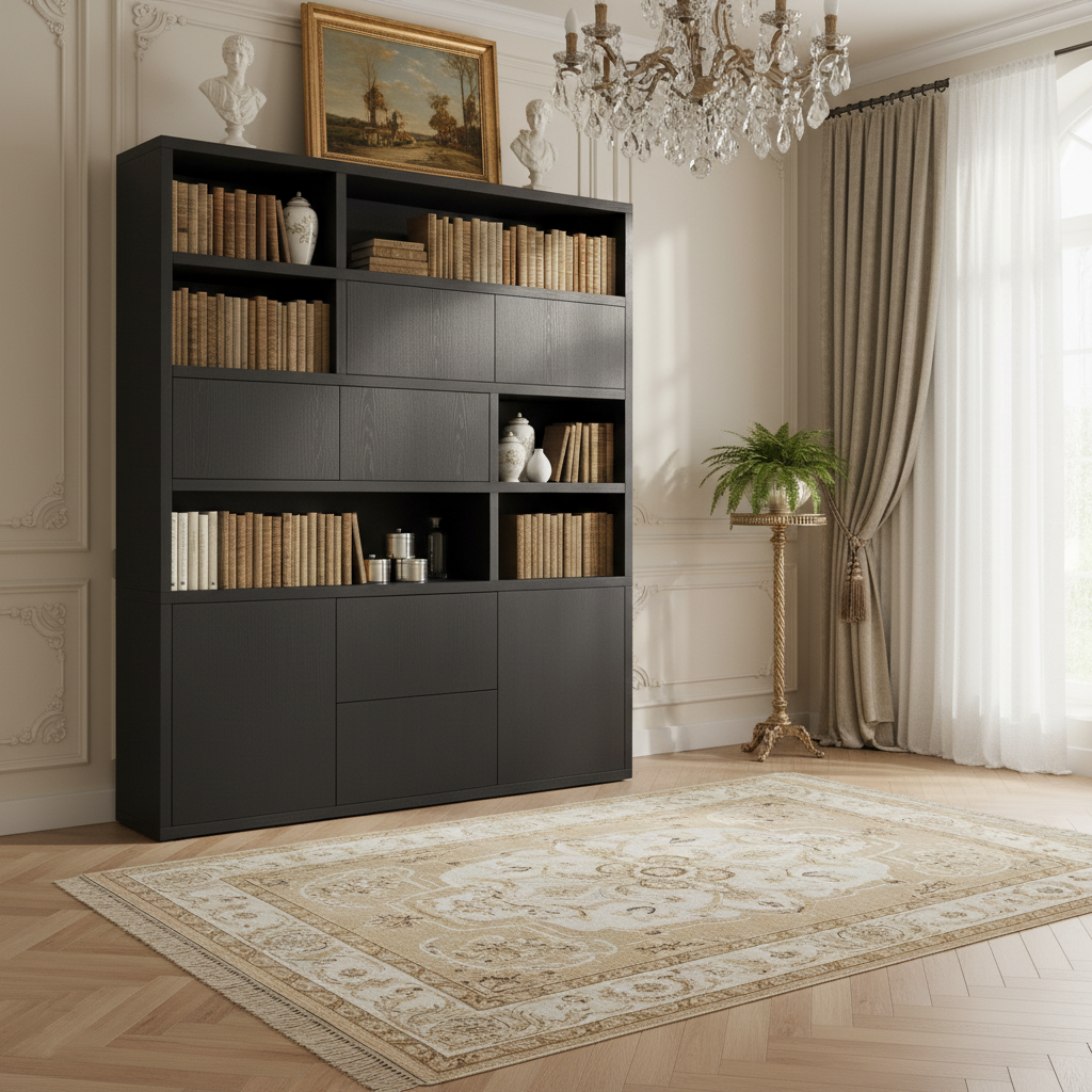 Bibliothèque 6 portes 2 tiroirs "Chêne Moderne"