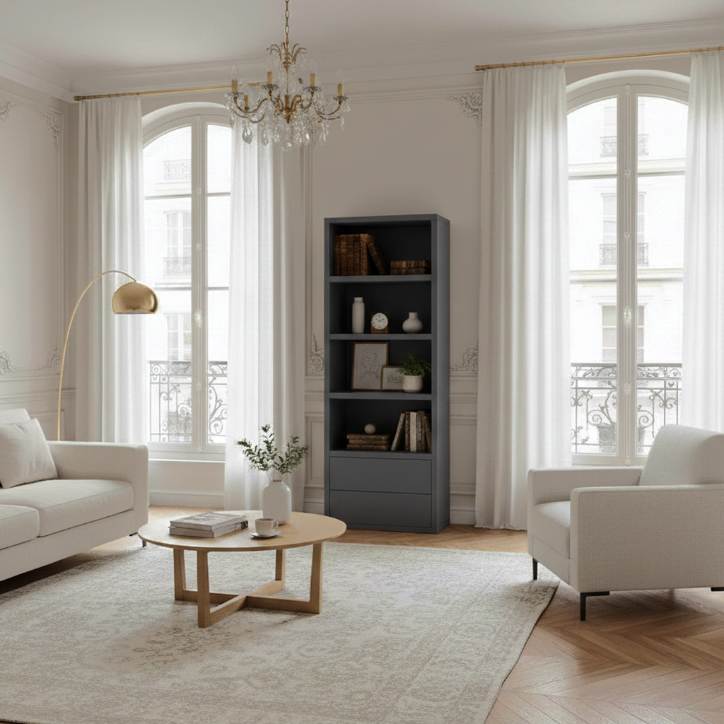 Bibliothèque 2 tiroirs "Chêne Moderne"