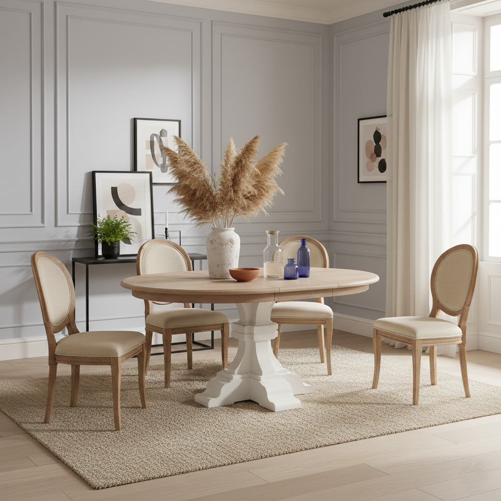 Mesa de comedor redonda con 1 extensión "Bernadette"