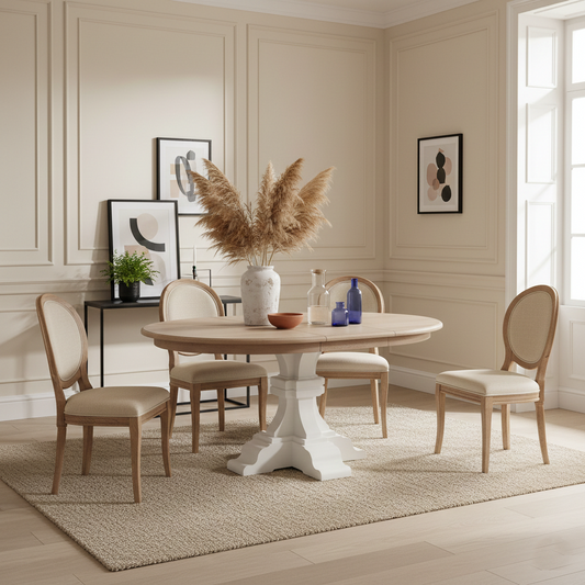 Table à dîner ronde avec 1 allonge "Bernadette"