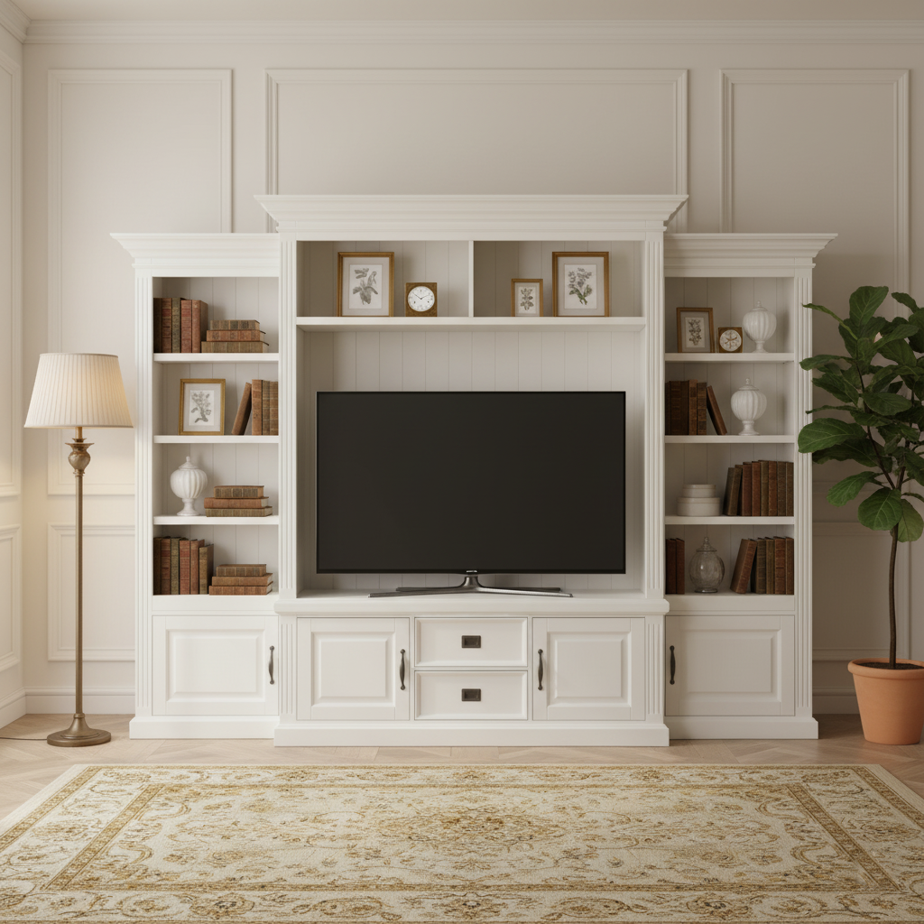 Meuble TV avec étagère 4 portes 2 tiroirs "Romance"