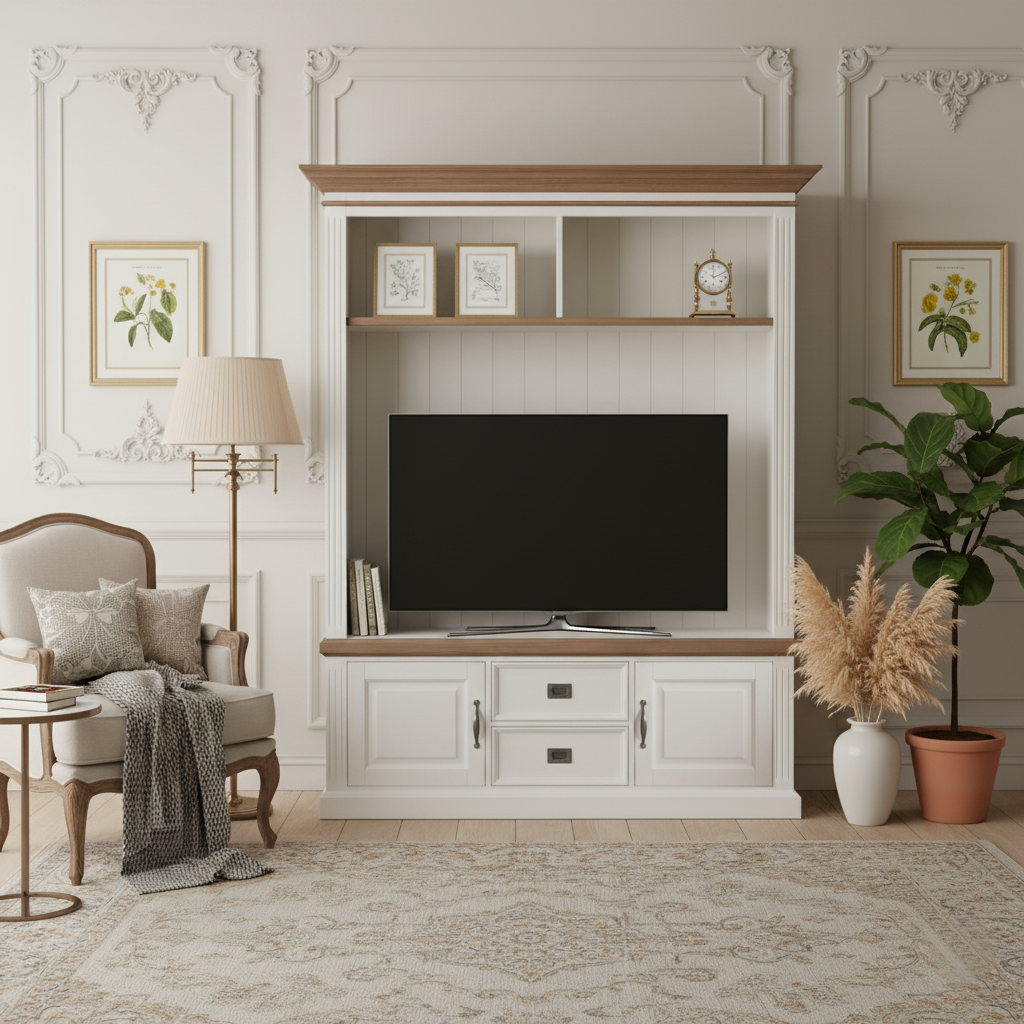 Meuble TV 2 portes 2 tiroirs "Chêne et Pin Romance"