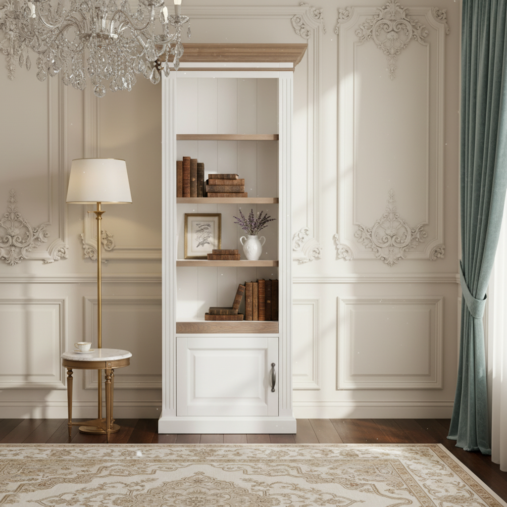 Bibliothèque avec porte - avec des panneaux de bossage "Chêne et Pin Romance"