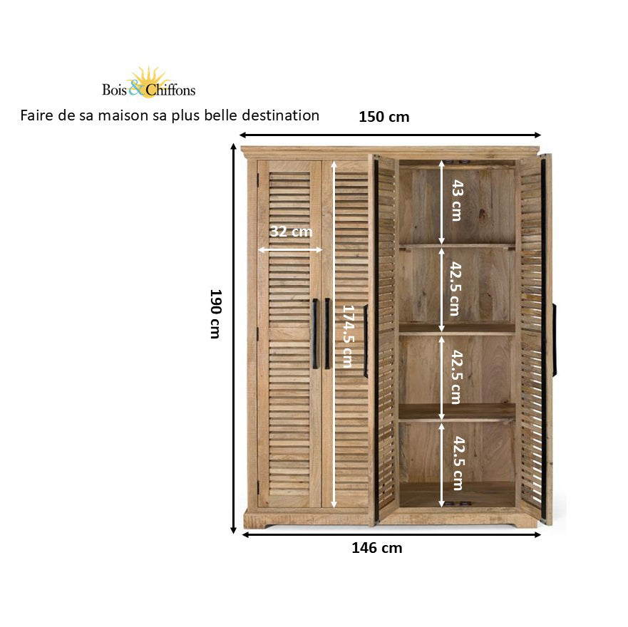 Armoire 4 portes bois massif en manguier – Paran