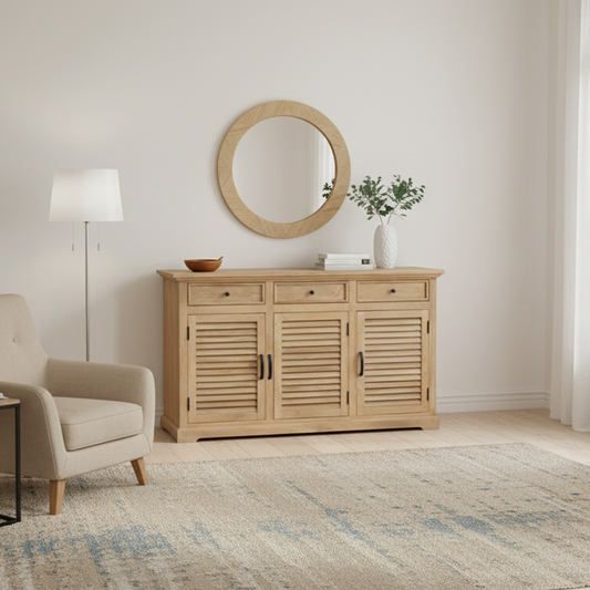 Buffet 3 tiroirs 3 portes bois massif en manguier – Paran