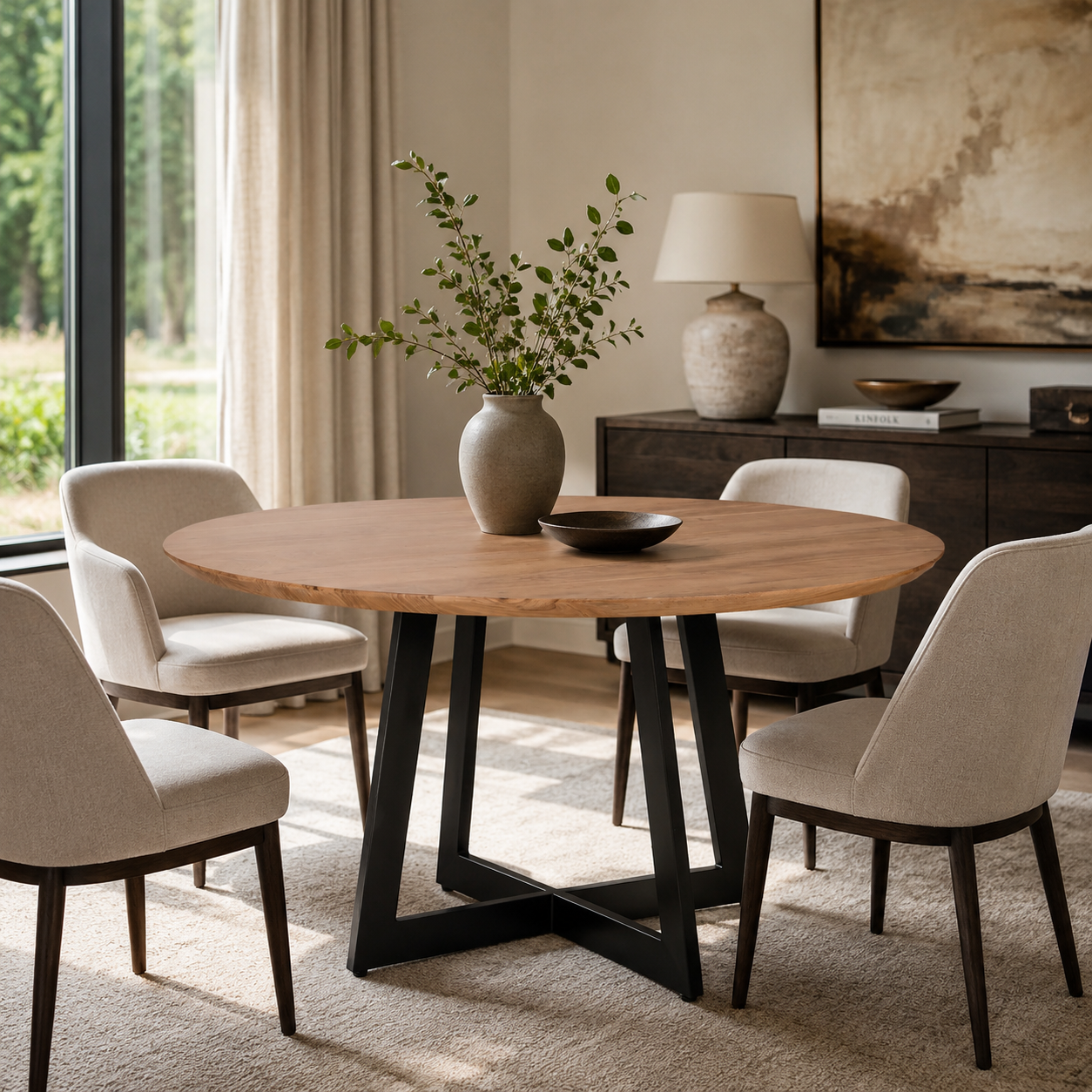 Table à manger en bois massif au design élégant et contemporain, fabriquée en bois naturel avec une finition soignée.