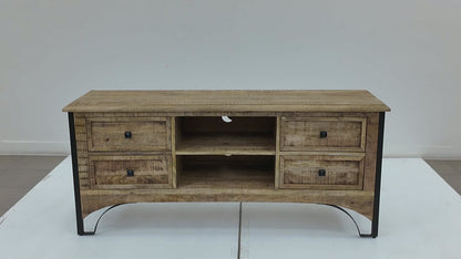 Móvel de TV com 4 gavetas | Madeira de mangueira Pondicherry