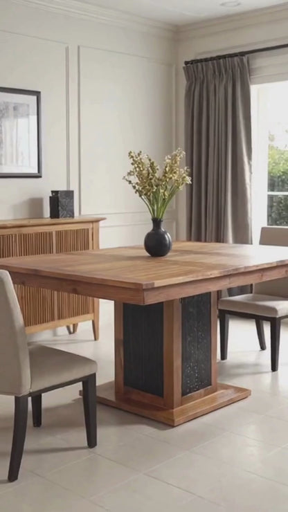 Table à manger carrée bois sculpté bicolore 130 | Acacia Maya