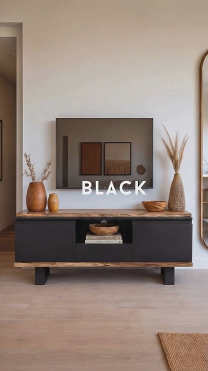 Meuble TV 2 portes 1 tiroirs en bois massif acacia - Black