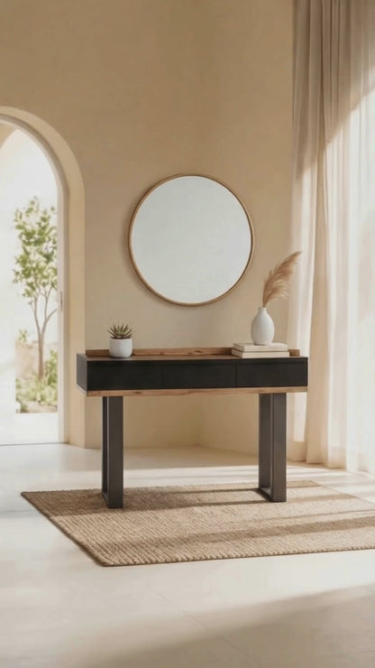 Console 3 tiroirs en bois massif acacia - Black