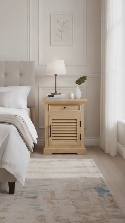 Mesita de noche 1C 1P derecha madera maciza de mango - Paran