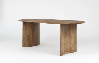Mesa de jantar de madeira maciça de acácia cor de mel com bordas arredondadas - Elipse