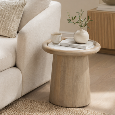 Table d'appoint plateau marbre | Manguier Hurmon